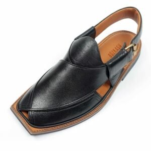 Karabakh - Stripped T-Shaped Contemporary Nourozi Chappal in Black